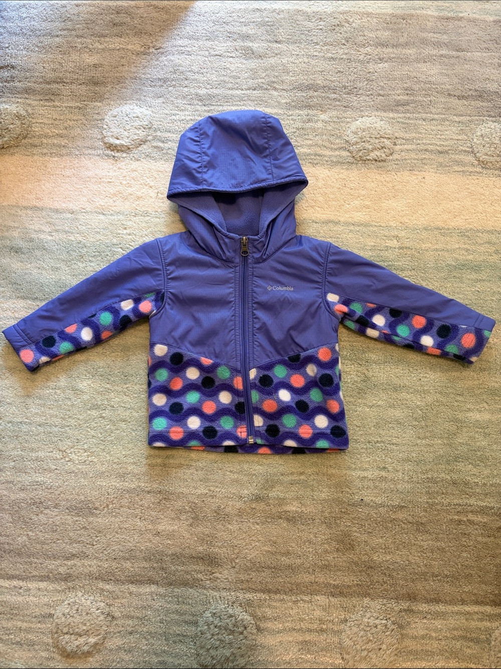 Columbia Purple Hooded Jacket with Multi-Color Polka Dot Fleece